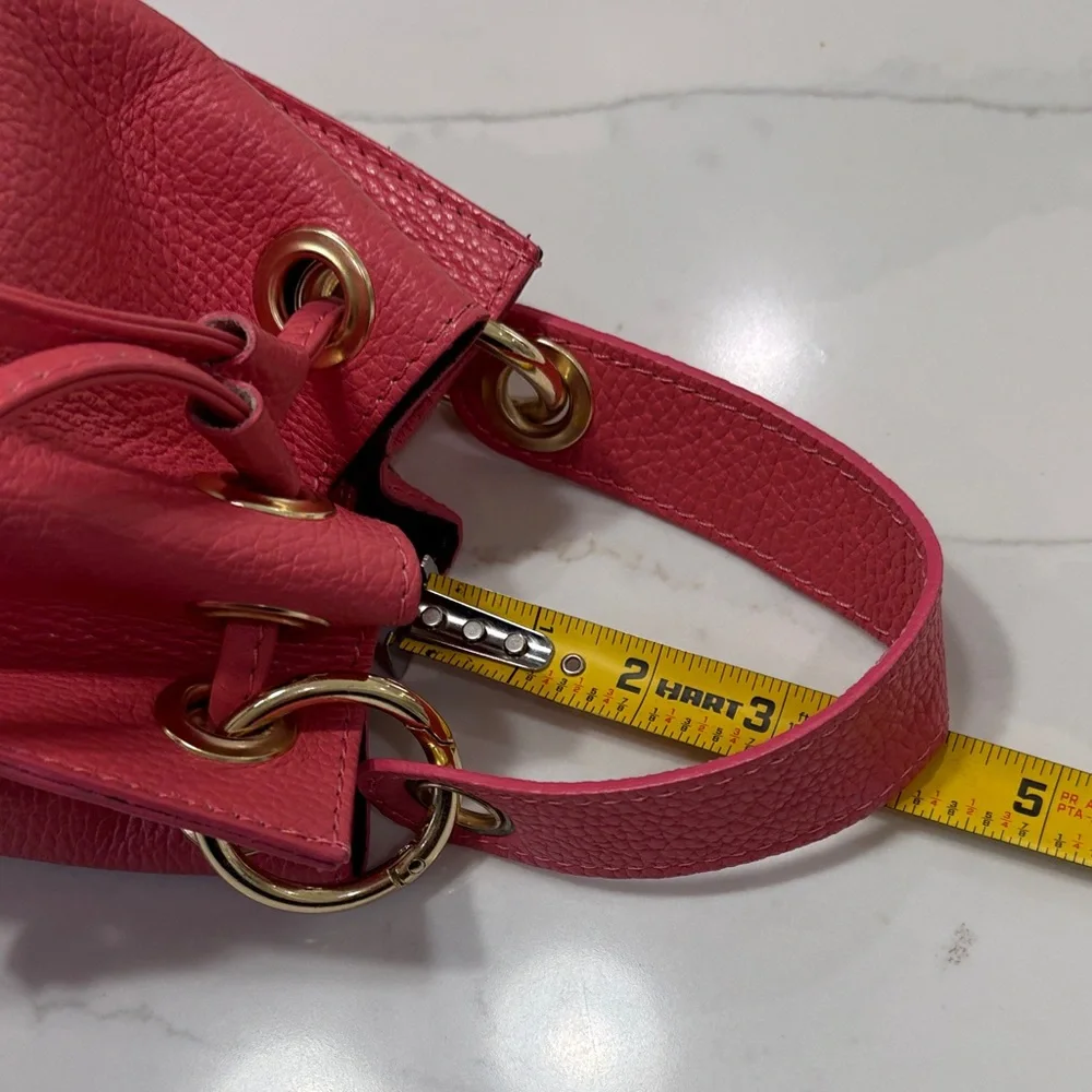 Pink Leather Drawstring Hobo Bag Made in ITALY.